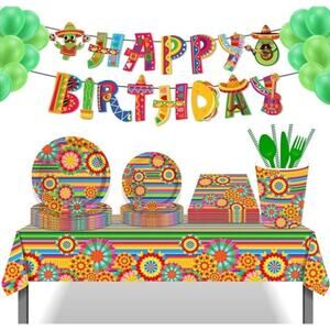 24 Guests Mexican Fiesta Party Paper Plates Dinner Plates Napkins Set Cinco Mayo